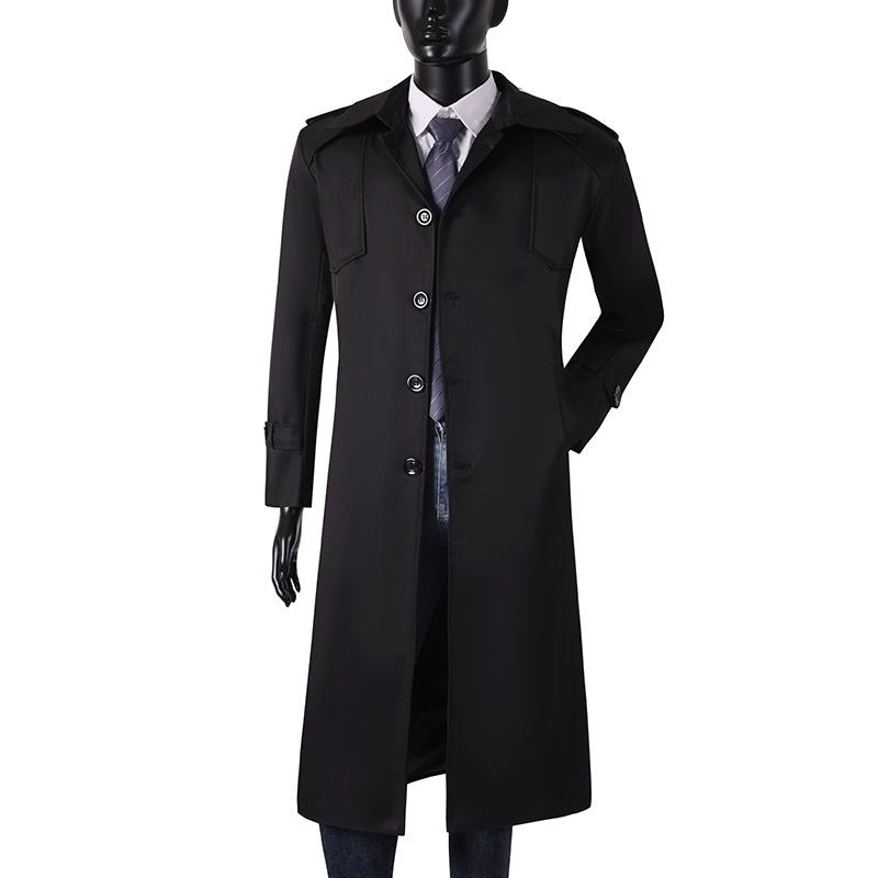 Мужской деловой длинный плащ, весна-осень-зима, однобортная британская ветровка, пальто для молодых мужчин