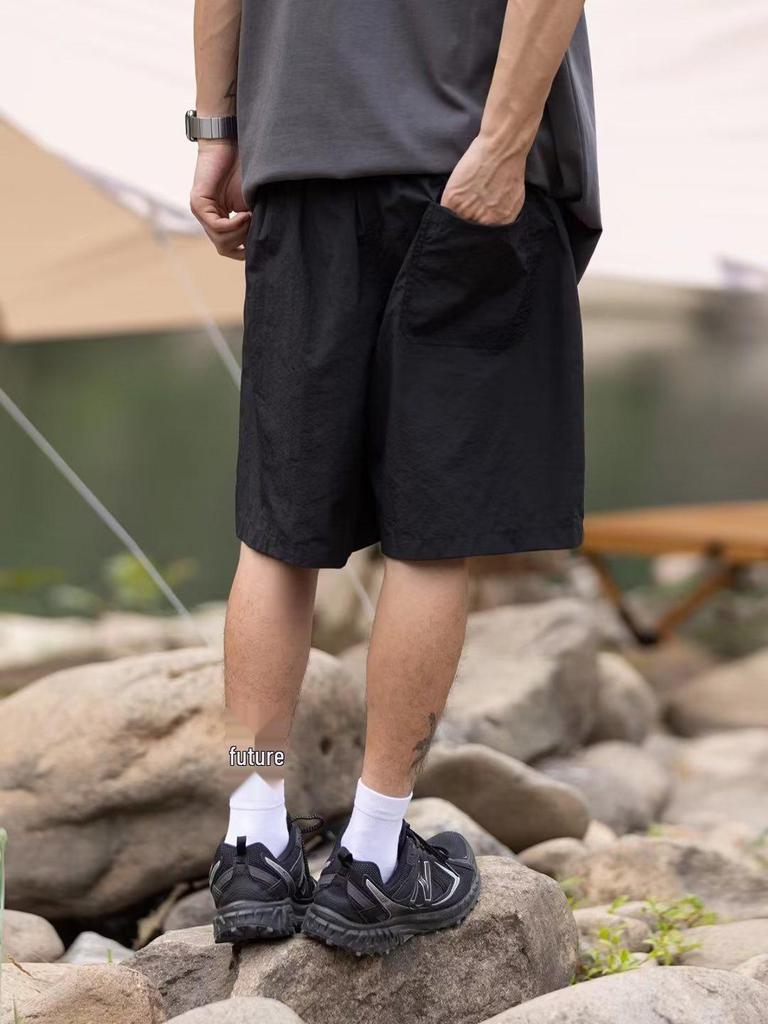 Men's Quick-Dry Casual Beach Shorts - Summer Outdoor Mountain Series, Solid Color, Trendy Loose Fit, Five-Point Style Sports Pants.