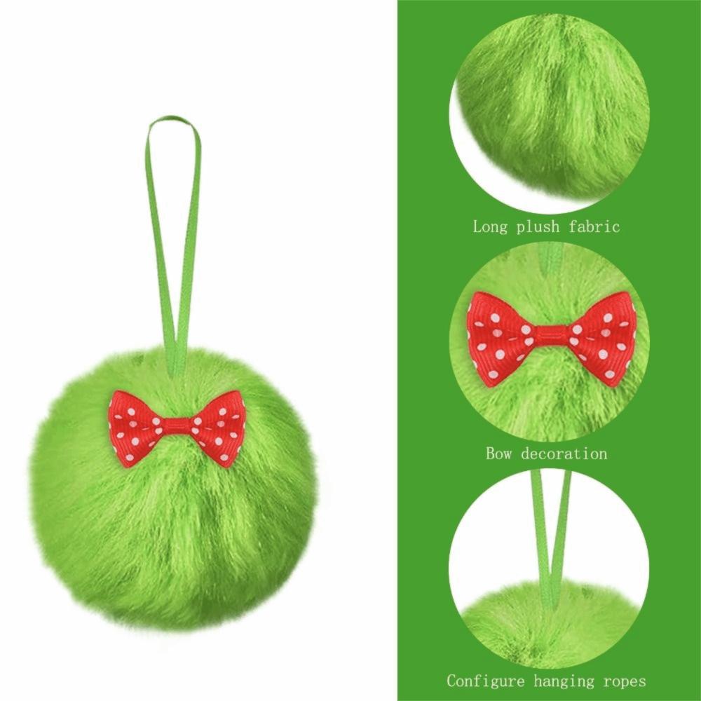 Furry Christmas Ball Lime Green DIY Christmas Tree Decoration Ball 6cm with Bow Christmas Hanging Decorations Navidad