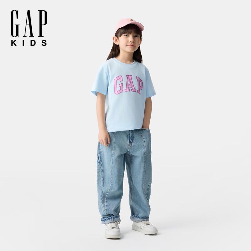 Gap Классическая хлопковая футболка с коротким рукавом и логотипом для девочек