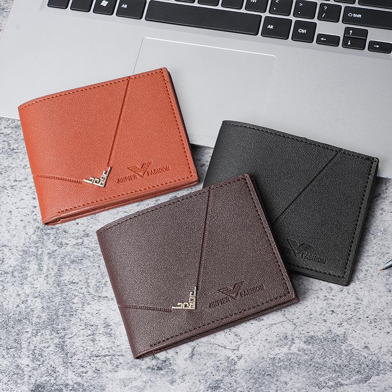 Мужской модный короткий кошелек с множеством отделений для карт - узор личи и горизонтальная строчка