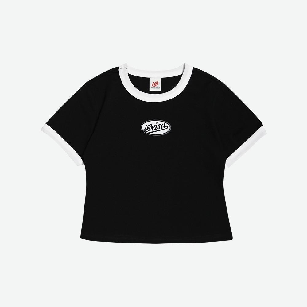 Wieoldeuwoldeu Футболка с принтом Wappen Crop Ringer Черная