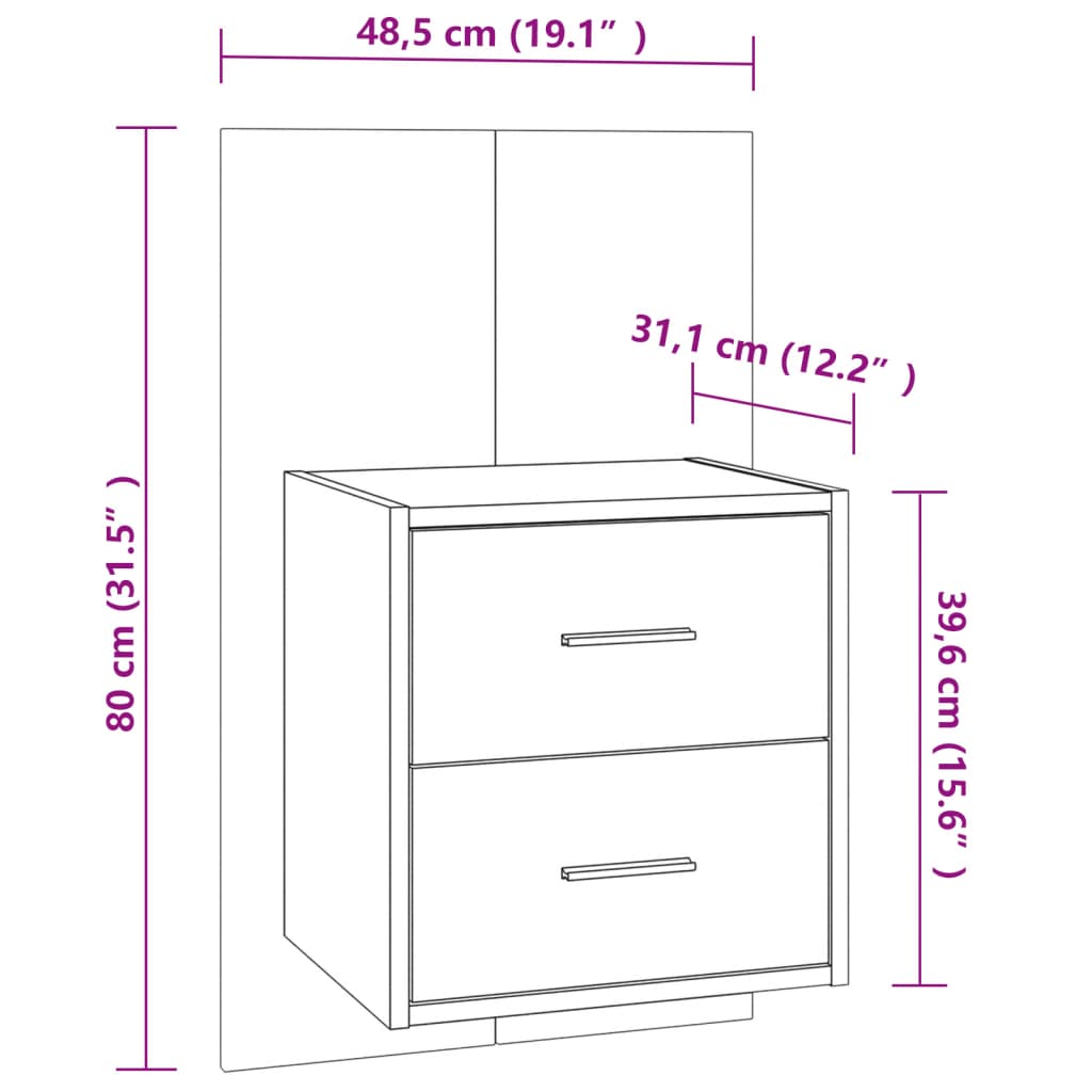 Wall Mounted Nightstand Brown Oak Effect
