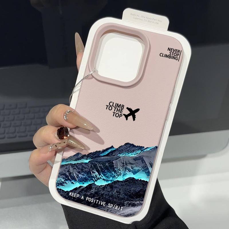 Тонкий противоударный чехол с рисунком самолета и гор для iPhone 16, 15, Pro, Max, 14, Pro, 13, 12, 11, защита линз, кожаная текстура, матовый мягкий чехол для телефона