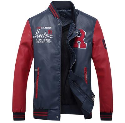 2 Кожаная куртка Stadium Jumper Riders Sukajan из искусственной кожи для защиты от холода KB80 [Make Be] Мужская (41.R_Navy_L)
