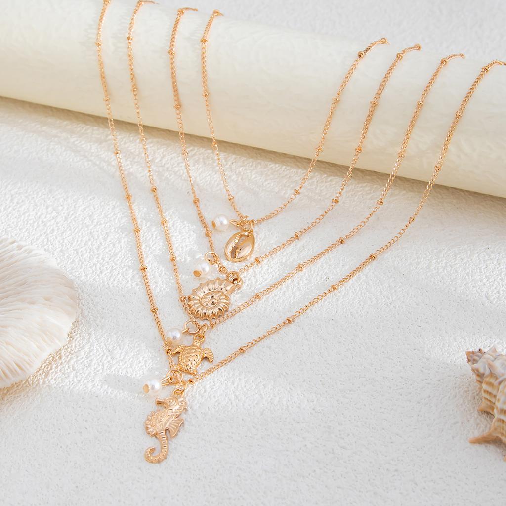 4 шт. Регулируемое ожерелье-подвеска с морскими шармами с шармами в виде черепахи и морского конька для повседневного пляжного стиля, шейные украшения