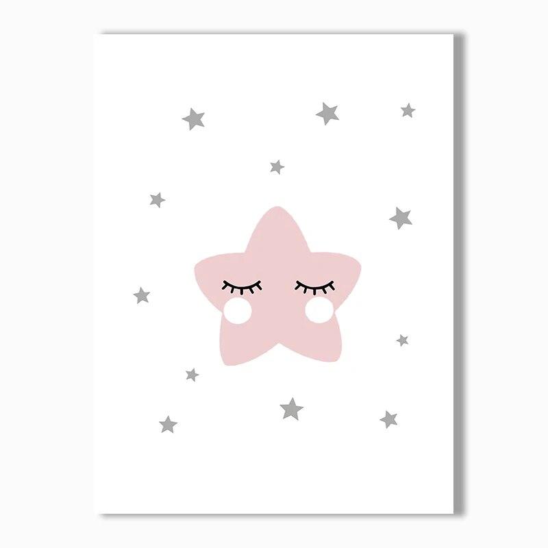 Cute Simple Cartoon Pink Love Bunny Giraffe Stars Nordic Canvas Picture Print Wall Art Poster Decor For Nursery Baby Girls Room