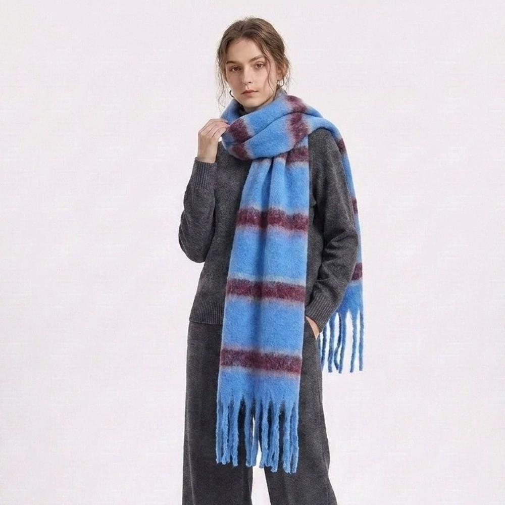 Colorful Tassel Shawl Plush Cashmere Scarves Fashion Stripe Wool Scarf Autumn