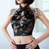Женские топы Cheongsam, традиционный традиционный китайский дракон с вышивкой, открытая спина, Холтер, винтажный вечерний укороченный топ с запахом, жилет