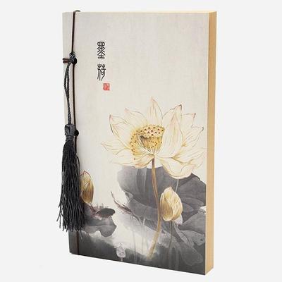 17*11 см винтажный блокнот в китайском стиле Lotus с кисточкой, пустой крафт-портативный мини-блокнот для рукоделия