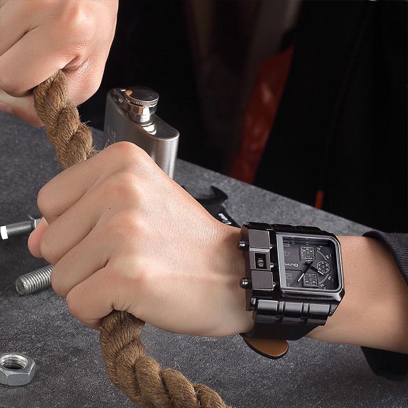 Fashion Oulm Casual Square Dial Wide Leather Strap Men's Quartz Luxury Brand Male Clock Super Big Men Watches Relogio Masculino
