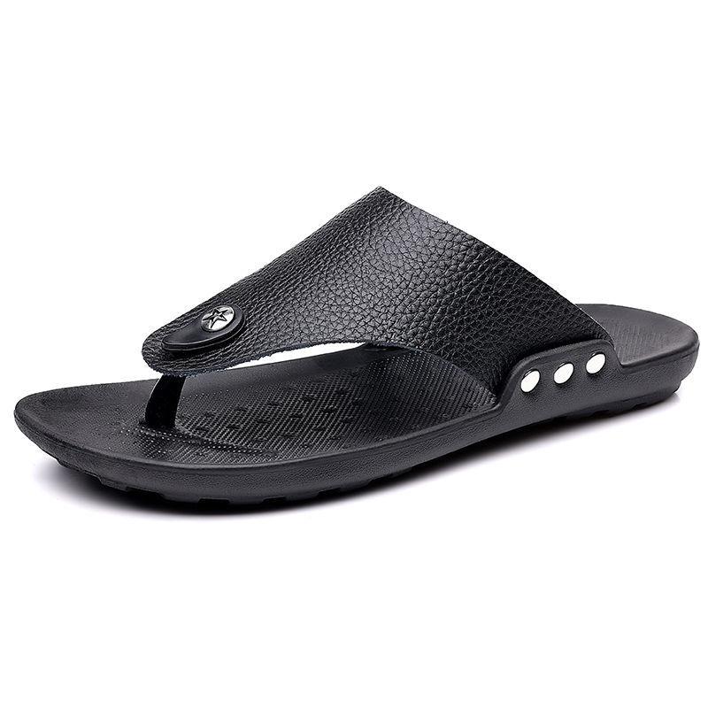 Summer Genuine Leather Slippers Men's Non-slip Flip-flops Fashion Casual Leather Slippers Sandals Men's Shoes