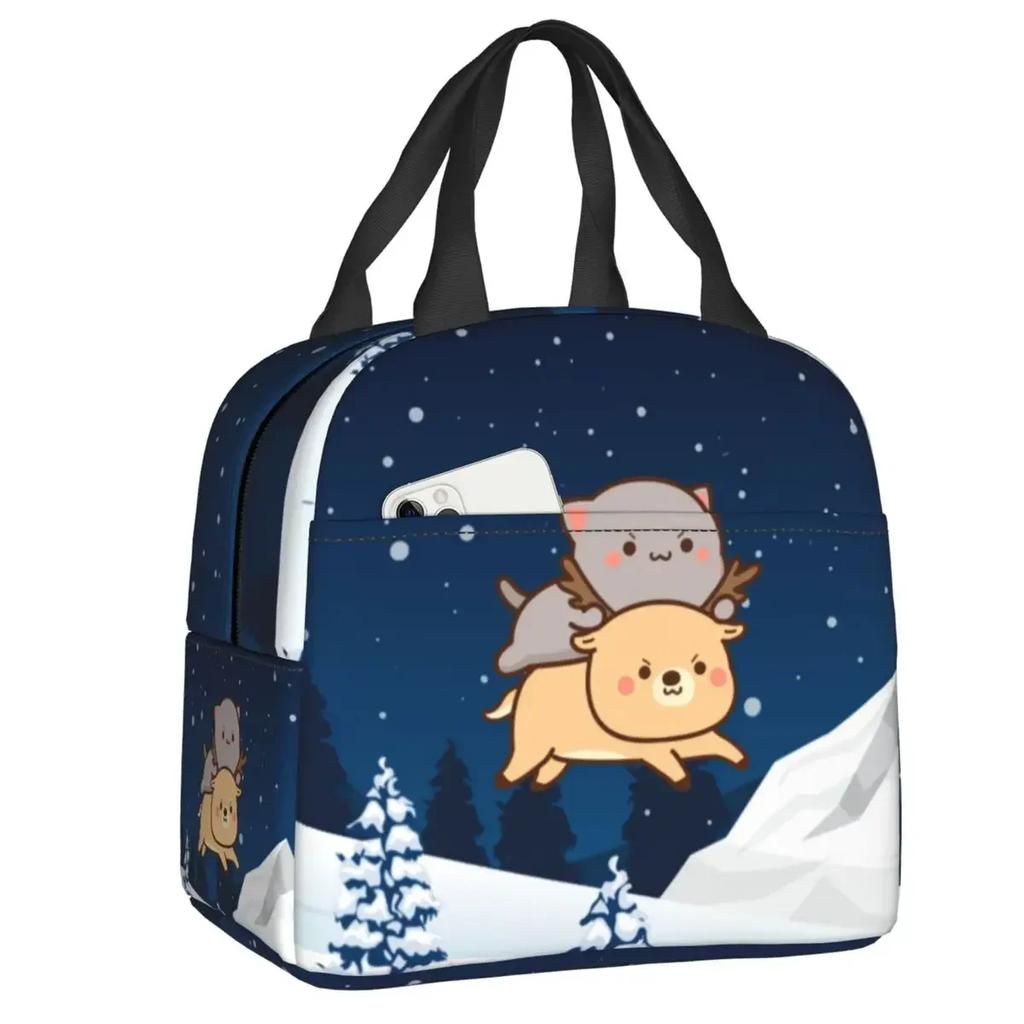 Mochi Cat Chef Peach Insulated Lunch Bag for Outdoor Picnic Peach And Goma Resuable Thermal Cooler Lunch Box Women Children