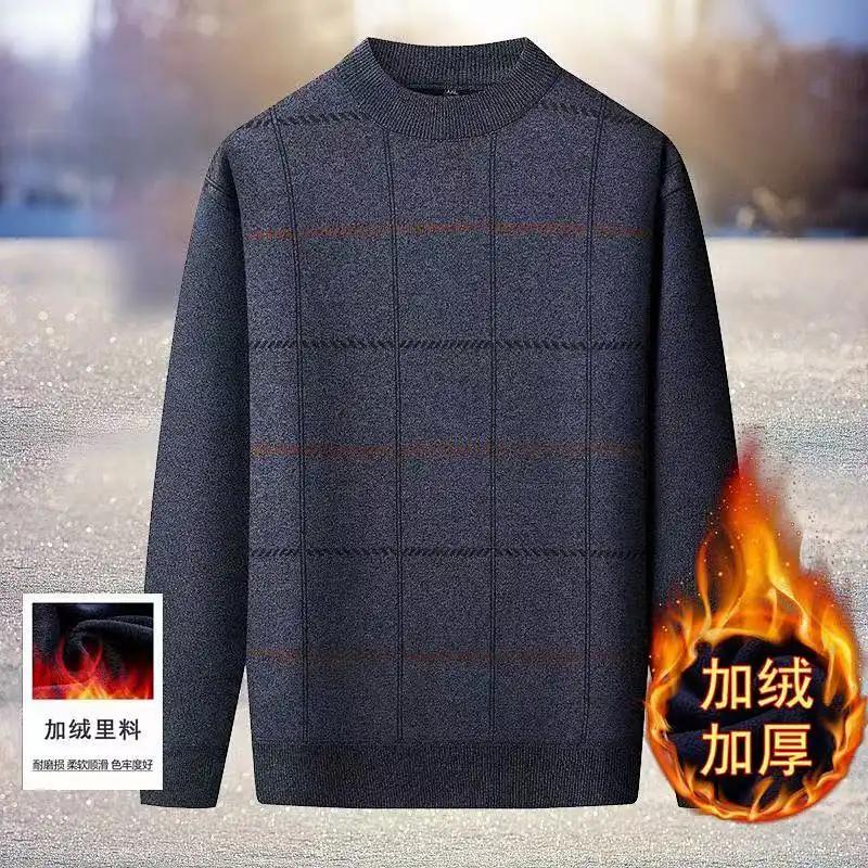 Теплый флис Утолщенный Зимний Трикотаж Мужской Круглый Вырез Вязаный Осень Зима Базовый Слой