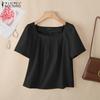ZANZEA Women Summer Square Collar Casual Short Sleeve Blouse