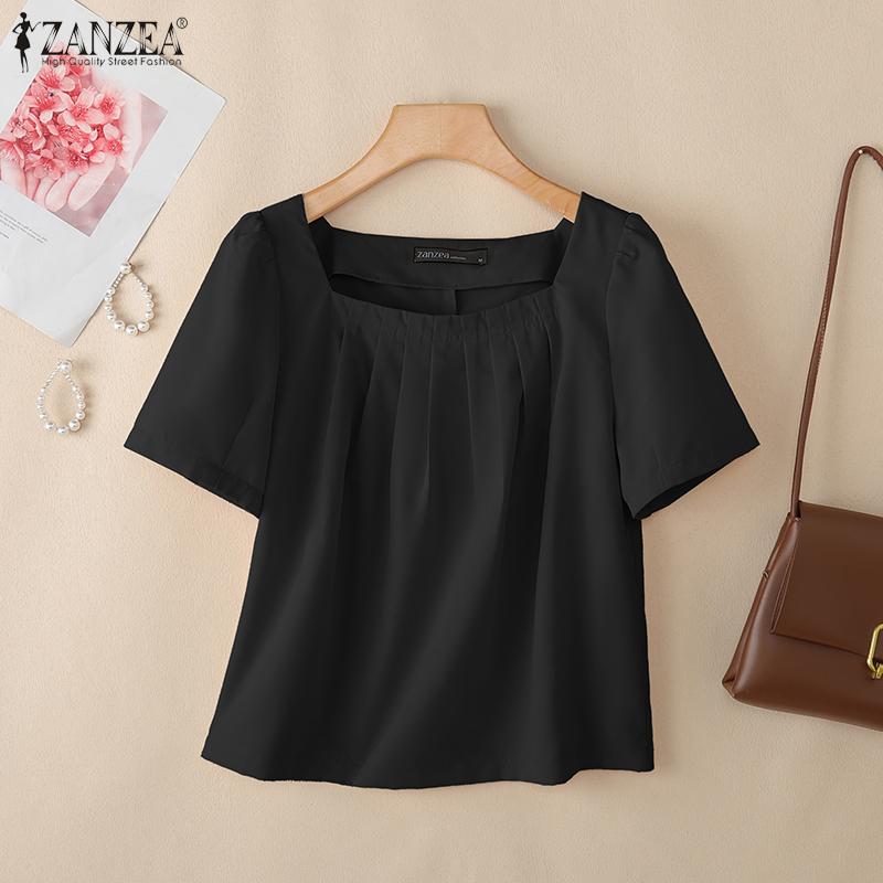 ZANZEA Women Summer Square Collar Casual Short Sleeve Blouse