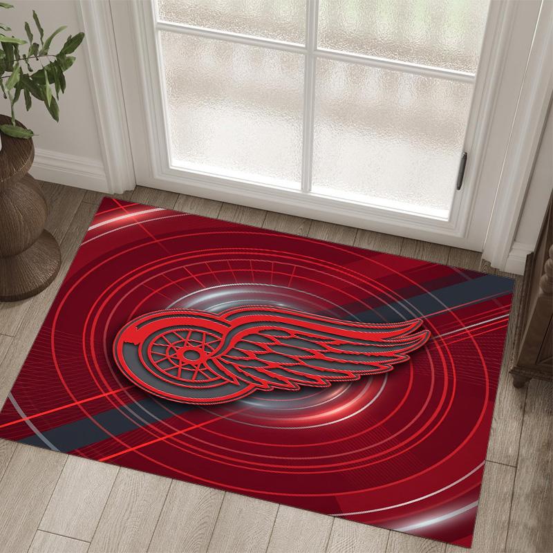 Detroit Red Wings Design Crystal Velvet Carpet Cozy Non?Slip Printed Rug For Bedroom Living Room Entrance