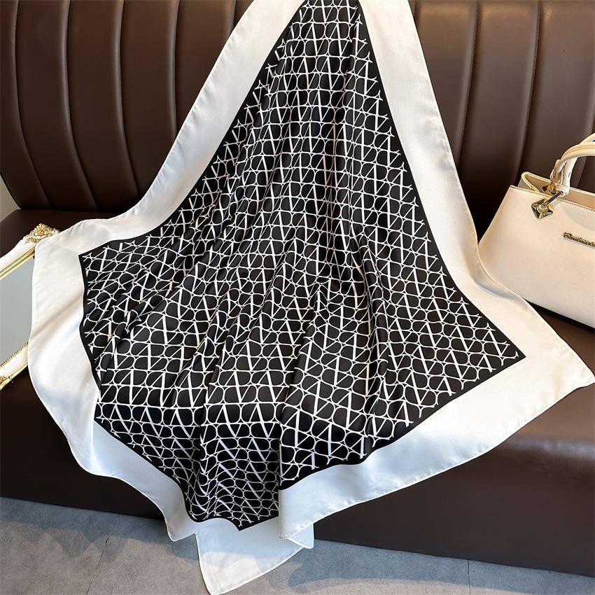 Versatile British-Style Silk Square Scarf - 90cm Solid Color Shawl & Headscarf