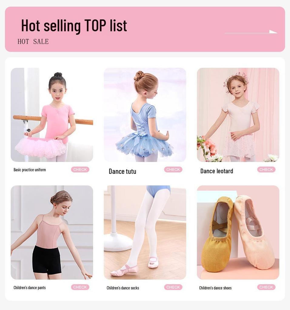 Girls' Summer Ballet Dance Dress - Short-Sleeved Toddler Chinese Skirt