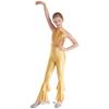 Kids Girls Unitards Bodysuit Sleeveless Tiered Bell-bottom Pants Style Dance Gymnastic Leotard Jumpsuit