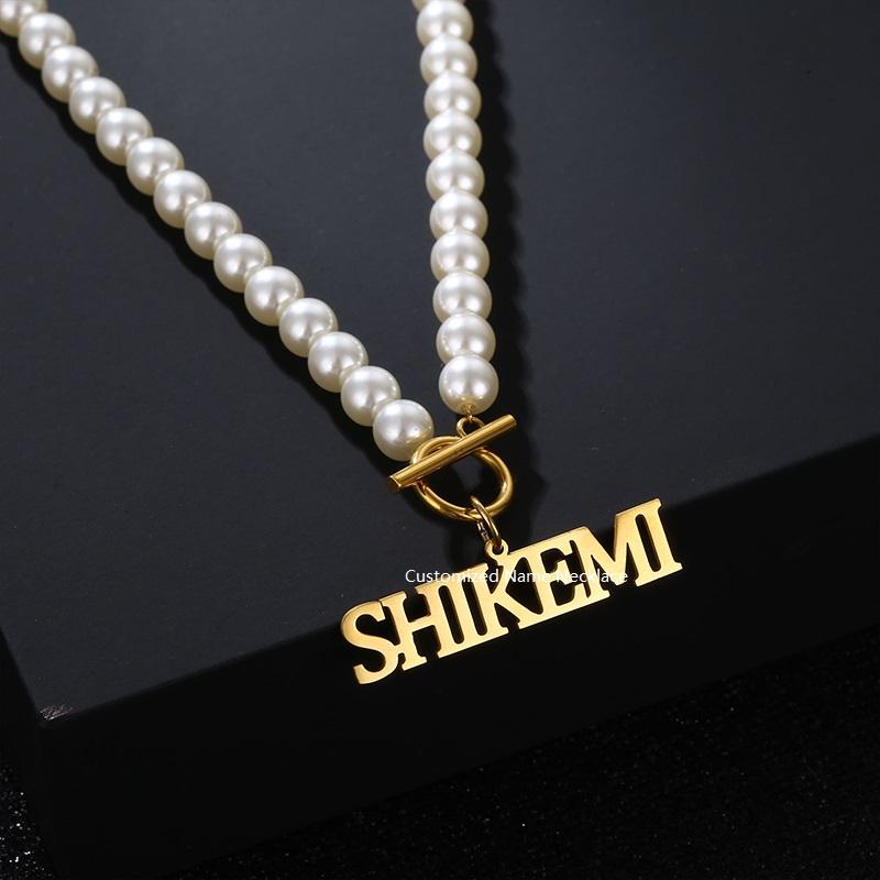 Elegant Baroque Choker Necklace Stainless Steel Custom Name Initial Personalised Pendant Necklaces