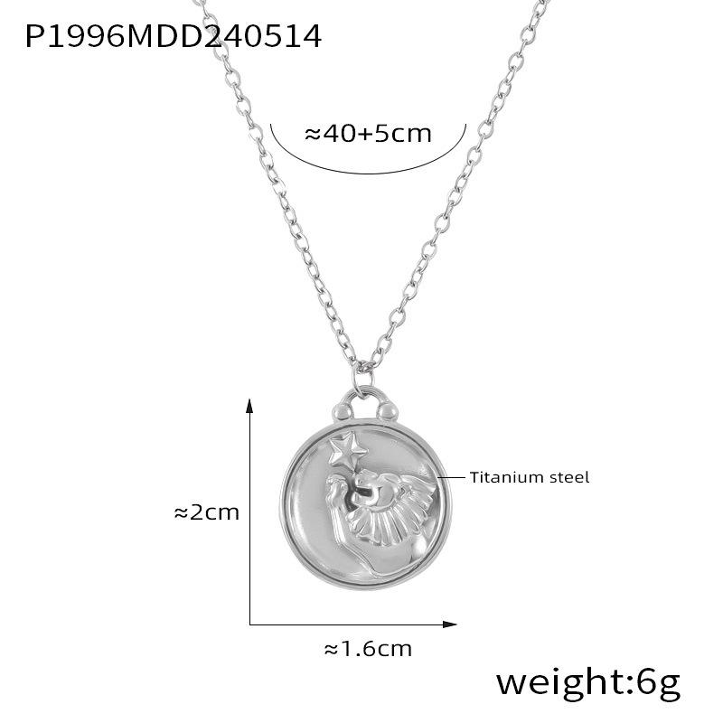 Fenny Fashion Embossed Stars 12 Constellations Round Brand Pendant Necklace 18K Gold Plated Stainless Steel Jewelry