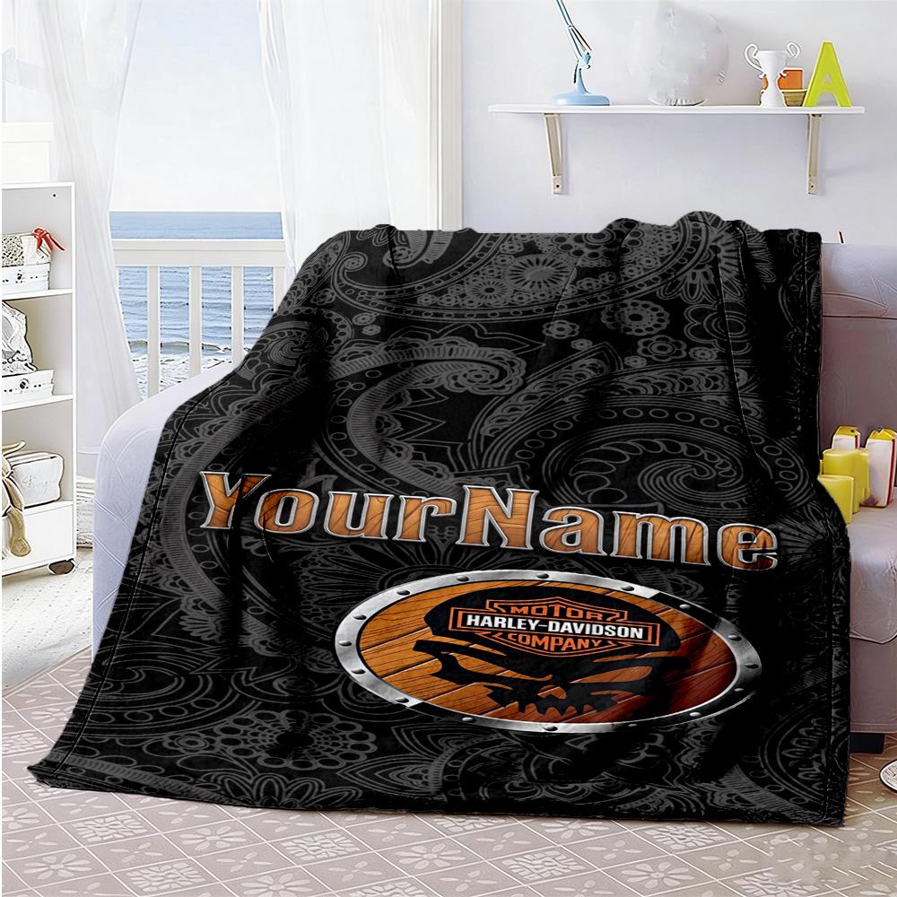 Harley-davidson Motorcycles Customize Your Name Blanket Cozy Personalized Blanket Durable Comfort Versatile for Nap Bed Sofa Seaside