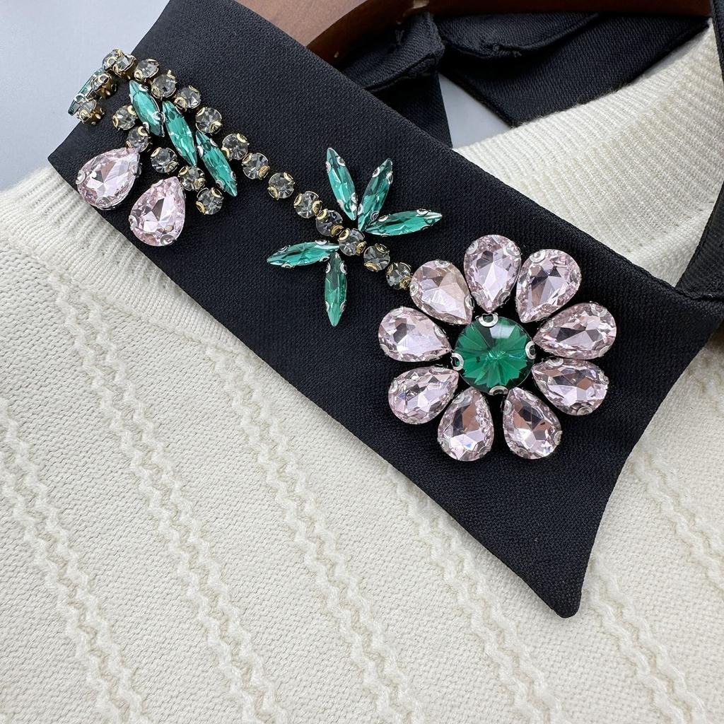 Woman Rhinestone Lapel Collar Shawl Decorative False Collar Elegant Removable Collar Sweater Shirt Collar for Women