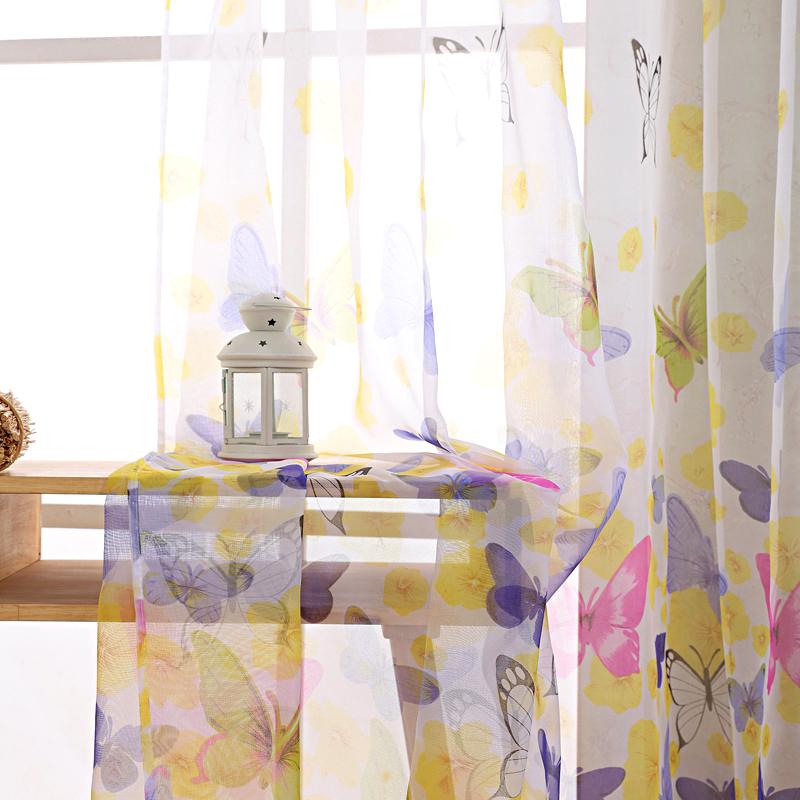 100*270см Большой Занавес на Кулиске с Принтом Бабочек Газ Тюль Прозрачный Домашний Декор Оконные Шторы Прозрачные Экраны Тюль