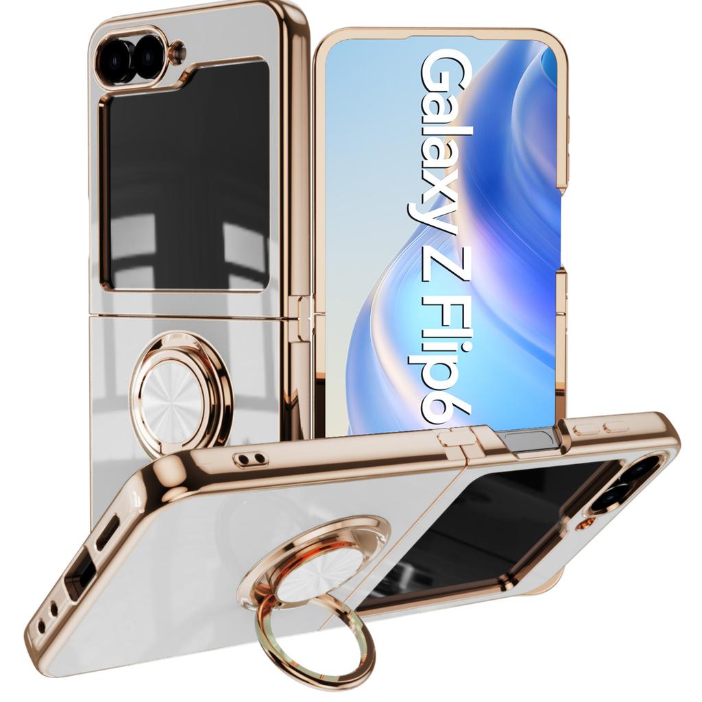 For Samsung Galaxy Z Flip6 5G Case Precise Cutouts 6D Electroplating TPU Phone Cover with Ring Holder