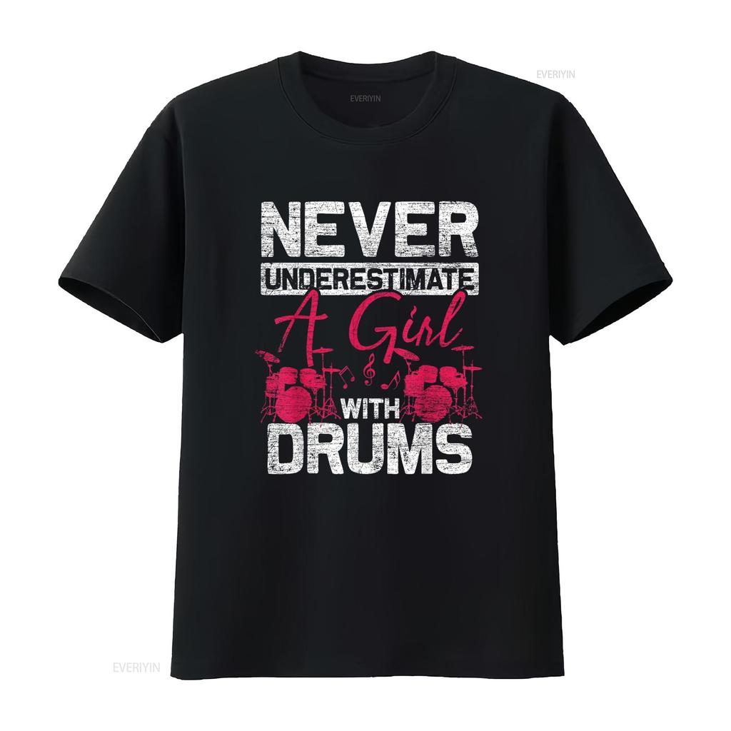 Drummer Women Never Underestimate A Girl With Drums T Shirt vintage Washed homme streetwear Versatile designer clothes