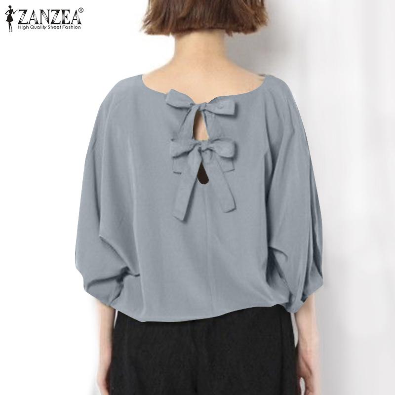 ZANZEA Женская повседневная блузка с круглым вырезом и рукавом 3/4