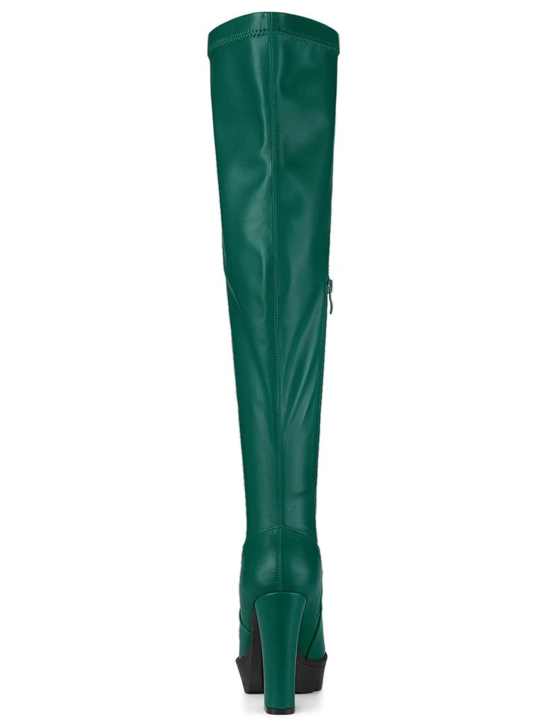 Allegra K Women's Knee-High Platform Boots with Chunky Heels, Green, Size 24.0 cm