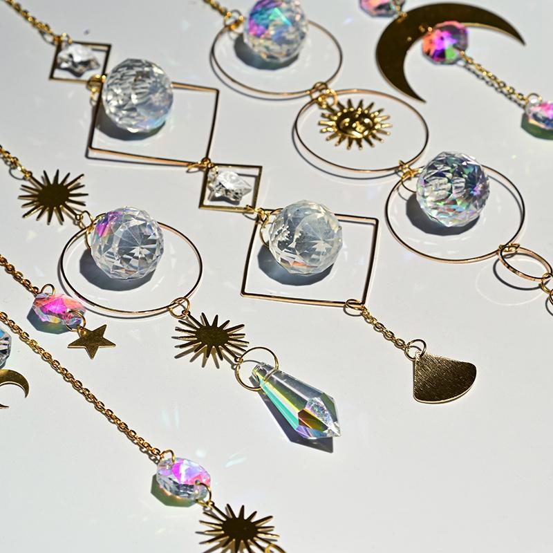 Crystal Suncatcher Crystal Wind Chimes Garden Rainbow Sun Catcher Garden Hanging Pendant Window Wind Music Home Garden Decor