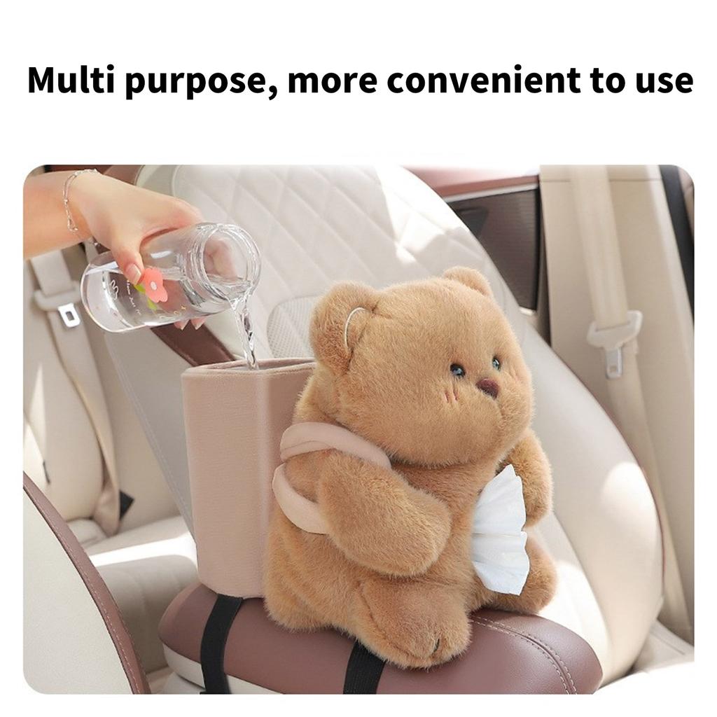 Car Mounted Tissue Box 2 In 1 Cartoon Plush Doll Auto Armrest Box Paper Drawer Storage Car Trash Can Tissue Holder