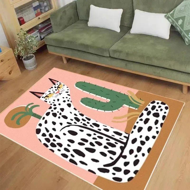 Cartoon Children's Carpet—Abstract Animal Pattern, Non-Slip Washable Floor Mat for Kids' Bedroom Decor Play Area