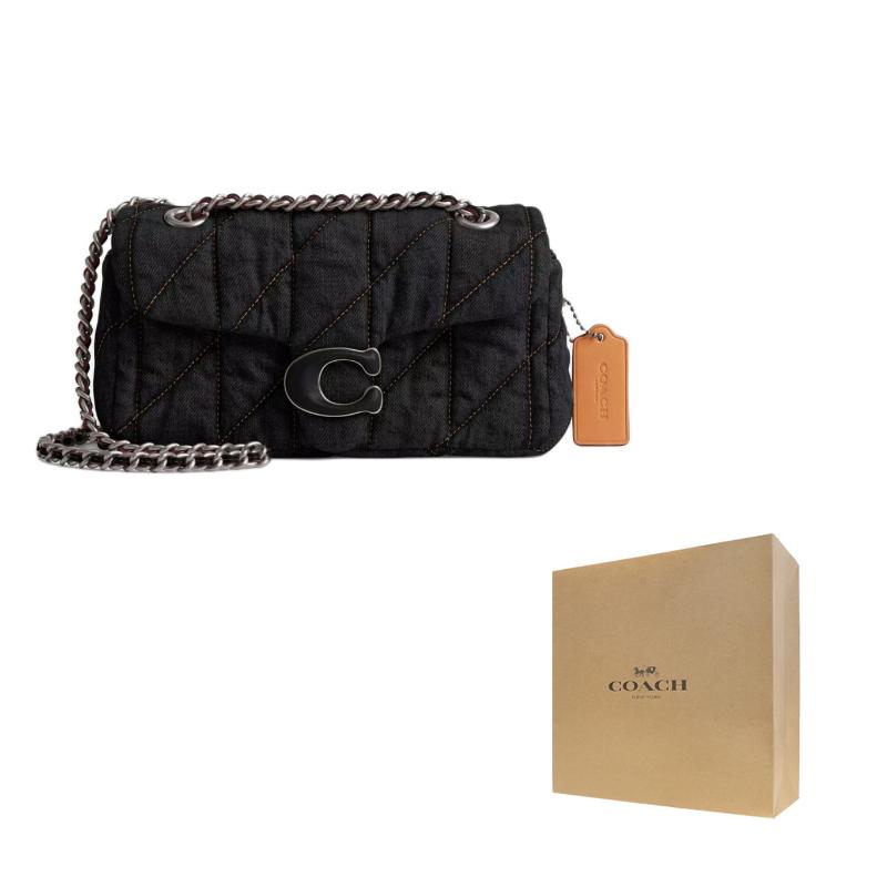 Coach Полосатая 20 Металлическая подвеска с логотипом C Джинсовая и кожаная (наппа) Сумка женская Серебристый Черный CR701-LHBLK