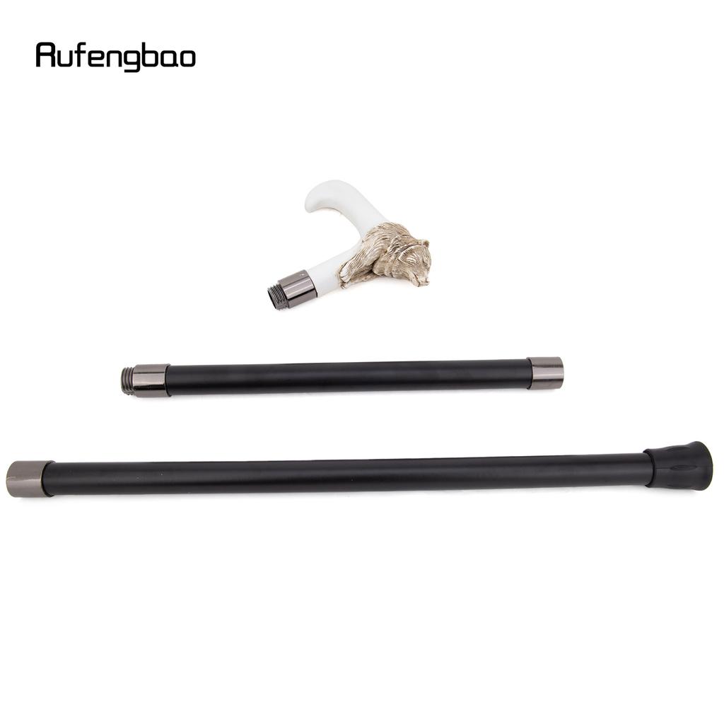 Серебряная смола Голова медведя Белая трость для ходьбы Модная декоративная стальная трость Элегантная трость с набалдашником для косплея Крозье 92 см