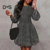 Women's Denim Dress Long Sleeve Bodycon Mini Jean Dress Casual Ruffle Hem Dress for Daily Vacation Work