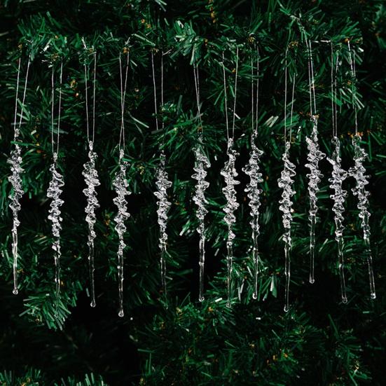 12 Pcs Crystal Christmas Icicle Ornaments for Tree Hanging Clear Acrylic Icicles Ornaments for Christmas New Year Holiday Wedding Winter Party Decor