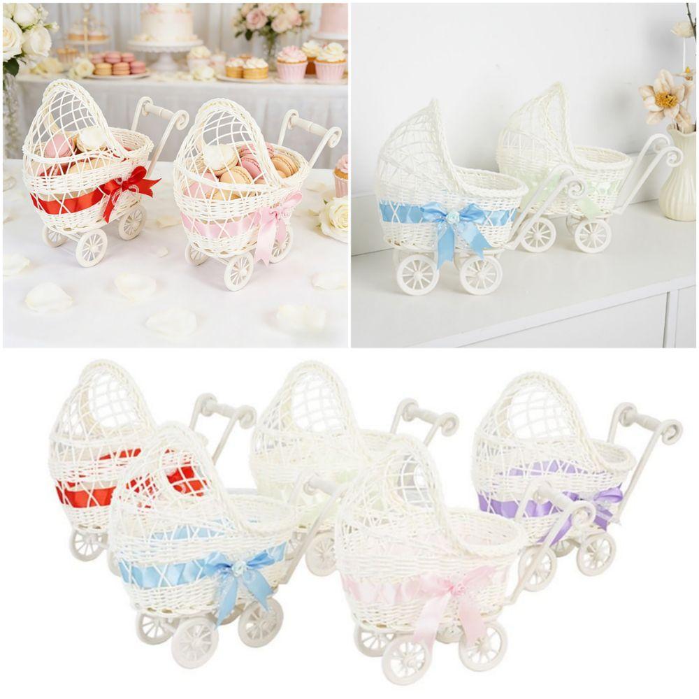 Weave Pattern Trolley Cart Storage Basket Multicolor Desktop Ornament Baby Shower Party