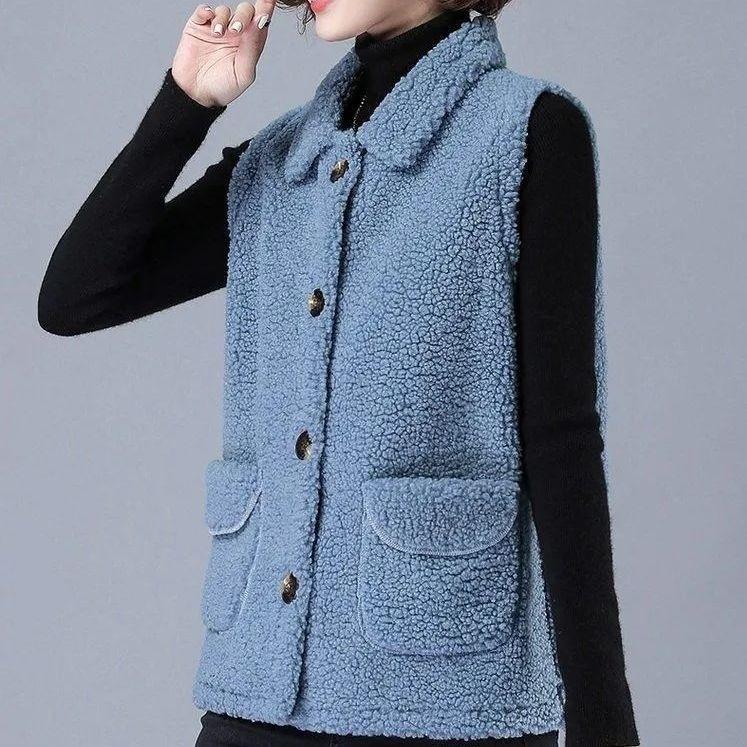 Плюс размер весна осень зима женский жилет на пуговицах из овечьей шерсти зимний термостойкий толстый флисовый жилет без рукавов куртка женские пальто