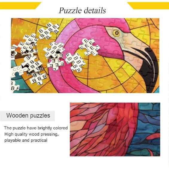 Витражный Фламинго Пазл 500 Деталей, Пазл с Мешочком для Хранения и Справочным Изображением Легко Собирать