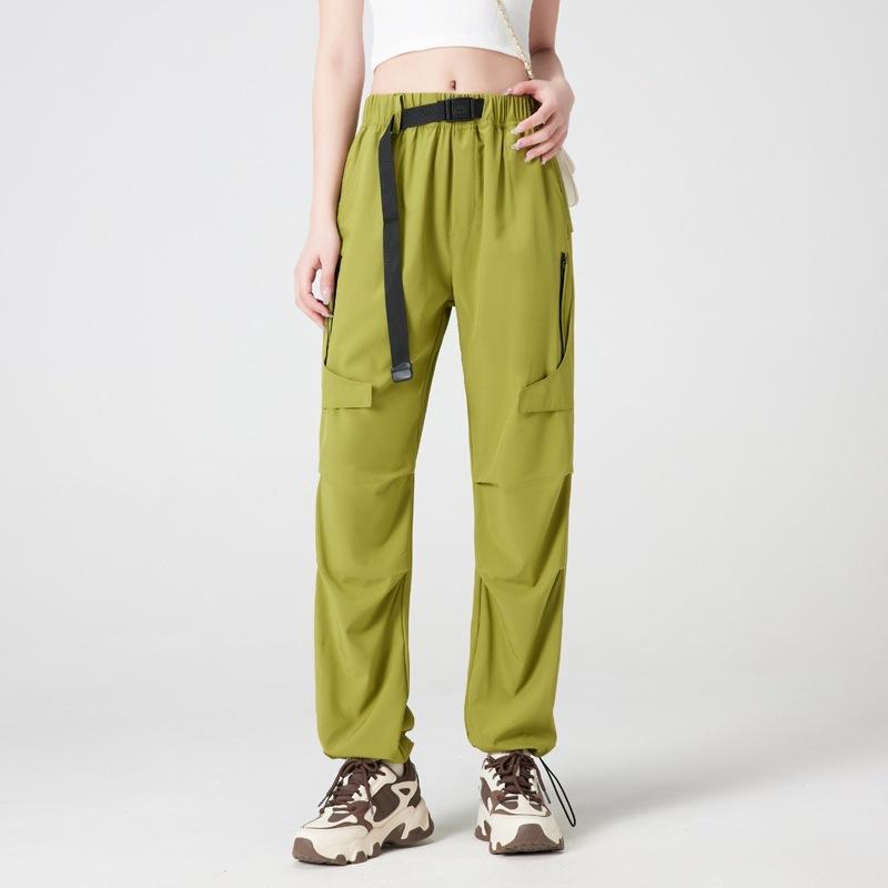 Брюки в стиле парной одежды, женские летние тонкие повседневные брюки, спортивные брюки прямого кроя для улицы, быстросохнущие брюки с завязками на щиколотках, женские брюки из ледяного шелка