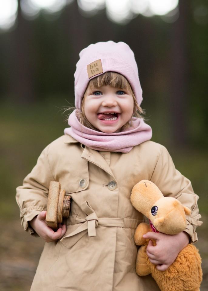 Czapka Wiosenna Dla Dziewczynki z Kominem Jasny róż 40-46 cm