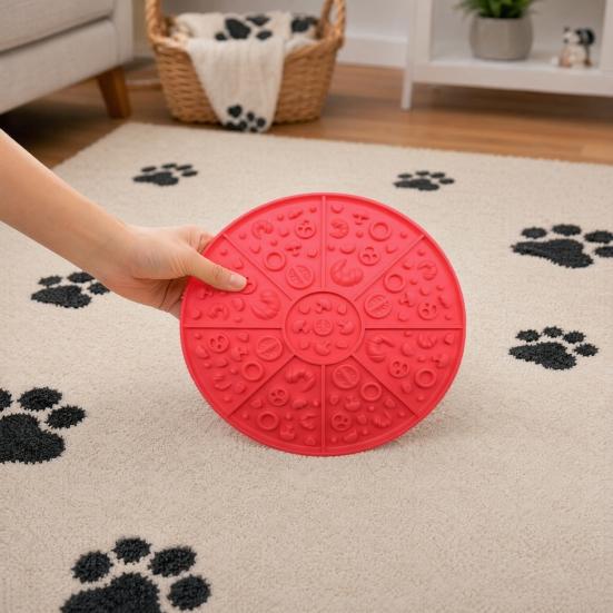 Nostalgie Soft Silicone Lick Mat, Pet Slow Food Mat with Strong Suction Cup, Multi-Grid Pizza Shape Dog Feeding Eating Bowl Accessory for Preventing
