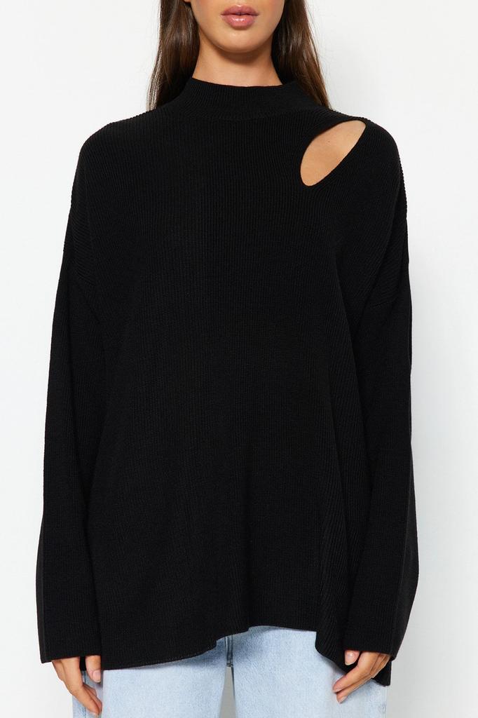 Women's Fashionable Stylish Sweater Mink Wide Fit Window Cut Out Knitwear Sweater