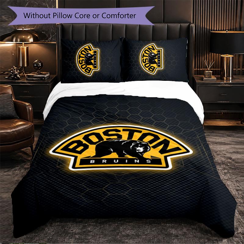 Boston Bruins Pattern Microfiber 3Pcs Bedding Set Decor Duvet Cover Set For Bedroom Home Use