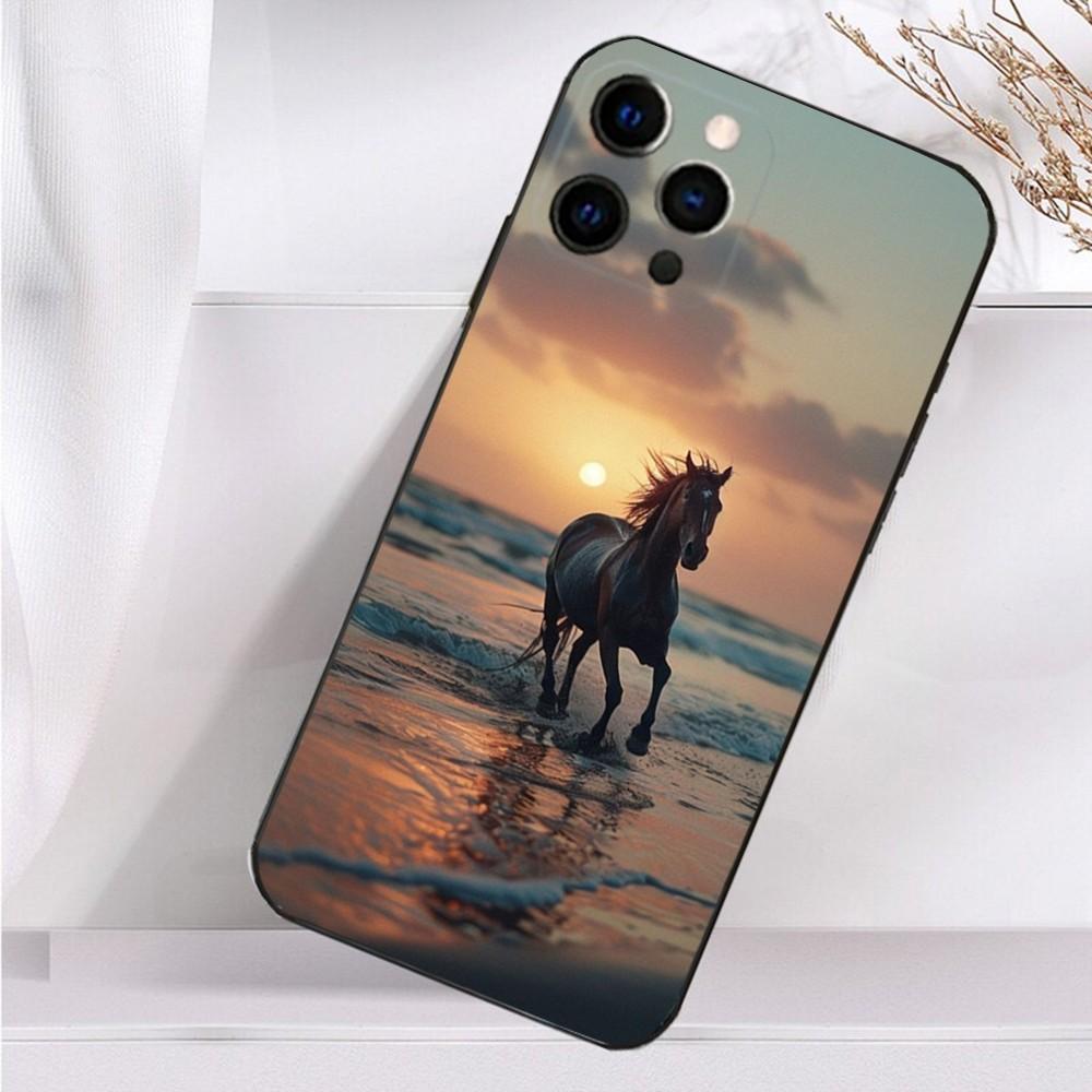 Арт G-Скачущая Лошадь Чехол для Телефона Для iPhone 16,15,14,13,12,11 Plus,Pro Max,XS,X,XR,SE,Mini,8,7 Мягкий Силиконовый Черный Чехол