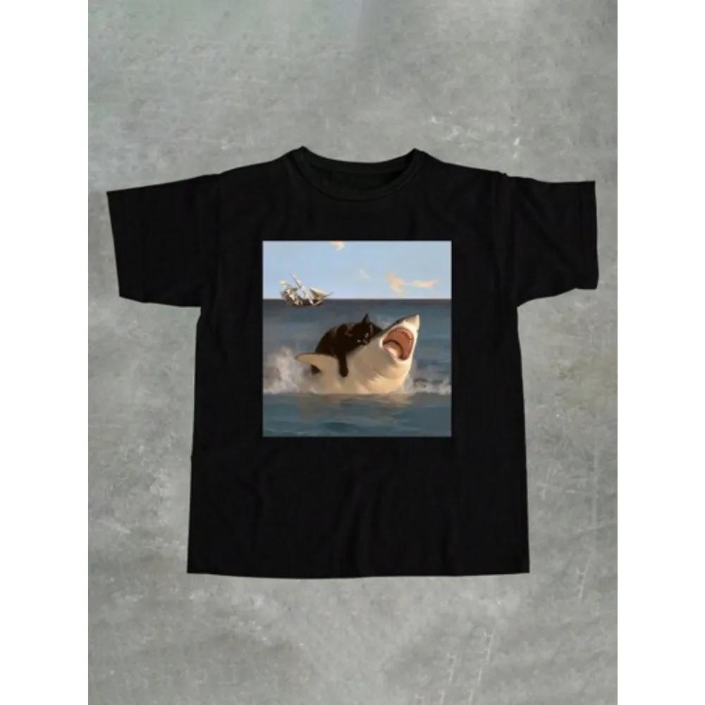 Эм Что За Мип Смешная Инопланетная Кошка Данк Мем Маразм Футболки Мода Футболка с Коротким Рукавом Футболка Мужская Женская Мягкая Спортивная Летние Топы